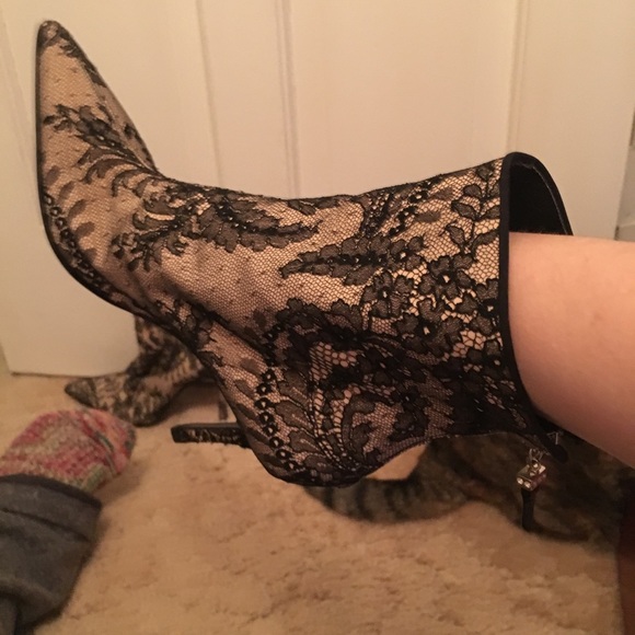 Vintage Versace Leather and Lace Heeled Booties